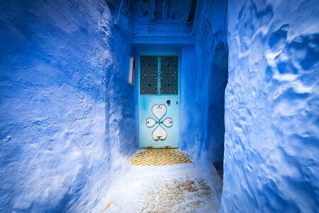 Detail of a door in the town of Chefchaouen, in Moroccoの写真素材