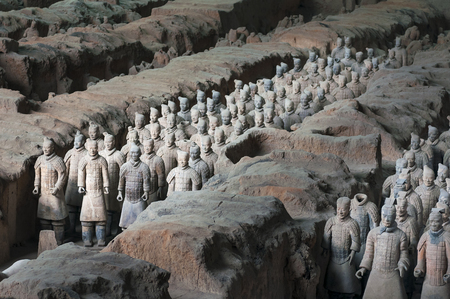 Xian, China - August 6, 2012: Ranks of Army Terracota Warriors in the archaeological site near Xian, Chinaのeditorial素材