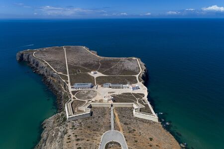 Aerial view of the Sagres Fortress at the Sagres Point in Algarve, Portugalのeditorial素材