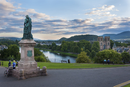 Inverness, Scotland - August 14, 2010: View of the city of Inverness from the banks of the Ness River in Scotland, United Kingdomのeditorial素材