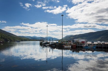 Ullapool, Scotland - August 15, 2010: Fishing boats in the port of Ullapool in the Highlands in Scotland, United Kingdomのeditorial素材