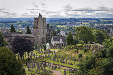 View of the cemetery behind the Church of the Holy Rude, in Stirling, Scotland, United Kingdom. This medieval building, adjacent to Stirling Castle, is the parish church of the city of Stirling in central Scotland.のeditorial素材
