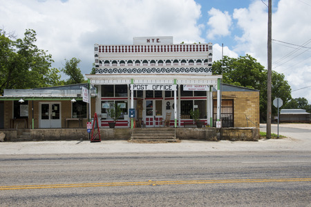 Hye, Texas - June 8, 2014: View of the general store and post office in the small town of Hye in Texas, USA.のeditorial素材