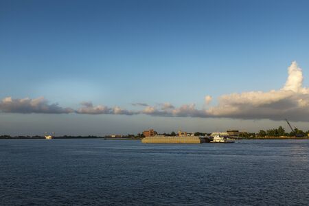 A pusher boat in the Mississippi River near the city of New Orleans, Louisiana, USAのeditorial素材