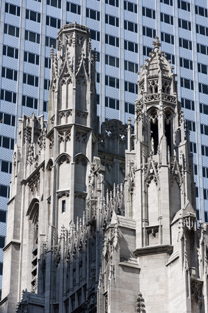 Detail of the tower of the Saint Thomas Church, in New York City, USA.の写真素材