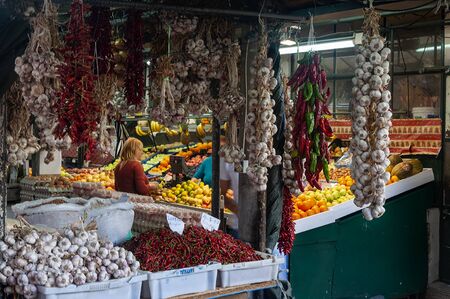 Porto, Portugal - October 10, 2010: People buying products at the traditional Bulhao Market (Mercado do Bolhao) in the city of Porto, Portugalのeditorial素材