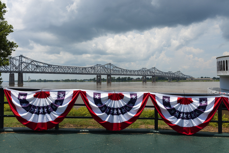 View of the bridge over the Mississippi River near the city of Natchez, Mississippi, USA; Concept for travel in the USA and travel along the Mississippi Riverの写真素材