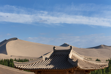 View of the high dunes in the desert near Dunhuang in China, Asia.の写真素材