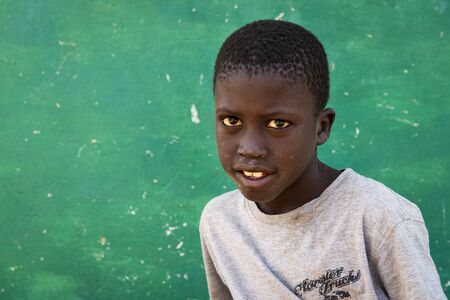 Orango Island, Guinea-Bissau - February 3, 2018:  Portrait of a young boy at the village of Eticoga in the island of Orango.のeditorial素材