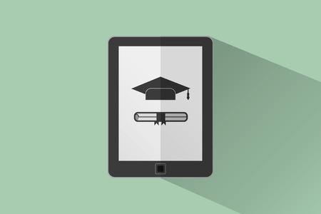 Online education, e-learning, certification courses Visualized in reader device, flat style designのイラスト素材