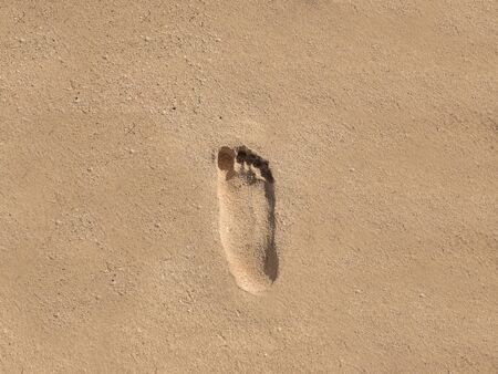 Footprint walk on the sand at the beach, isolated background with copy space