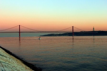 View over the Tagus River and the Bridgeの写真素材