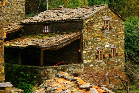 Detail of an old schist houseのeditorial素材