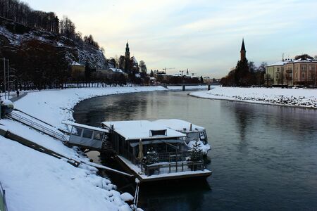 View over the river Salzach at Salzburg, Austriaのeditorial素材