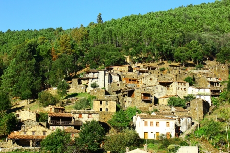 Small typical mountain village of schistの写真素材