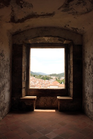 Detail of an old window, Castelo de Vide, Portugaのeditorial素材