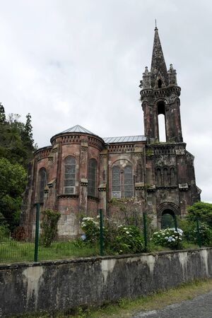 Chapel near Furnas lake, Sao Miguel island, Portugalの写真素材