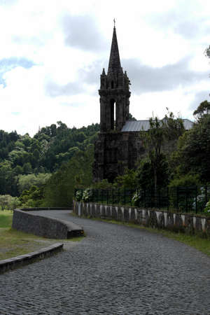 Chapel near Furnas lake, Sao Miguel island, Portugalの写真素材