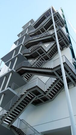 Detail of the geometric stairs of a building located at the Nations Park in city of Lisbon, Portugalの写真素材