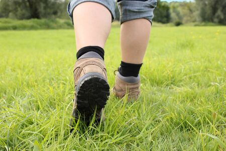 A girl wearing hiking boots