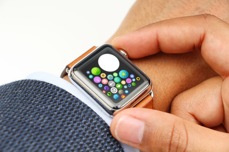 Business' mans hand with a smart watch and spaceの写真素材