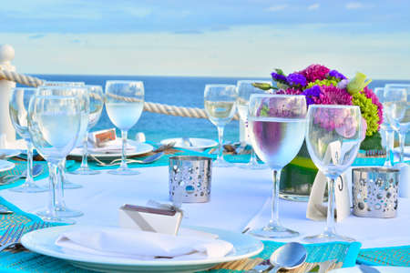 Special romantic dinner at the beachの写真素材