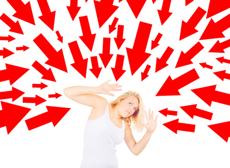Woman pressured by multiple issuesの写真素材