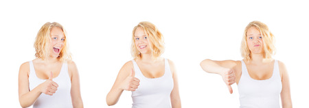 Young woman making different expressionsの写真素材