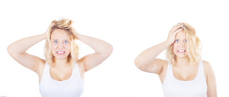 Young woman making different expressionsの写真素材