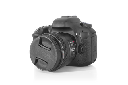 DSLR professional photo camera with a 35mm lensの写真素材