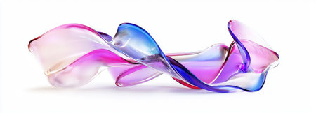 A clean 3D render of a complex, abstract knot-like structure made of glossy, iridescent material, perfect for technology, science, or modern design concepts. The vibrant blue and purple colors on a white background convey innovation, elegance, and complexity.の素材