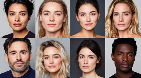 Studio headshots of diverse men and women with natural beauty.の素材
