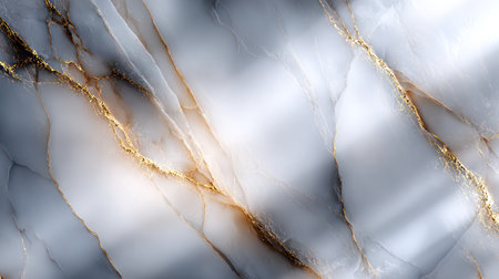 An extreme close-up of polished white marble featuring striking, opulent gold and bronze veins, emphasizing the luxurious texture and detail. This high-end abstract background is ideal for luxury branding, high-end product packaging, and interior design concepts.の素材