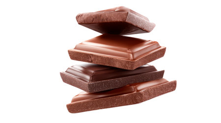 Ultra-Realistic Stack of Four Milk and Dark Chocolate Squares on Transparent Backgroundの素材