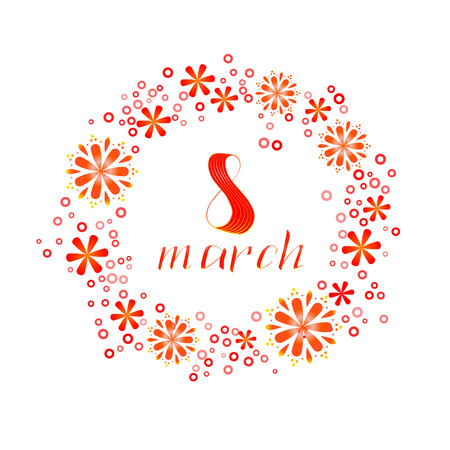 8 March lettering greeting card. International Happy Women's Day. Vector illustration.のイラスト素材