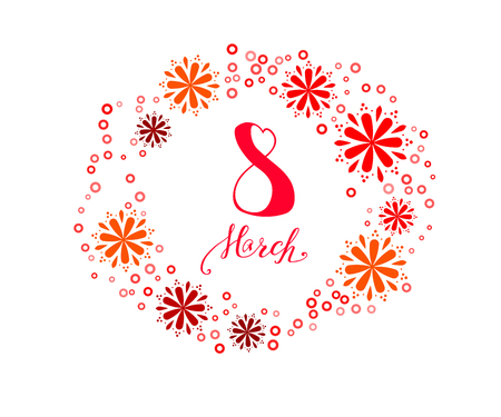 8 March lettering greeting card. International Happy Women's Day. Vector illustration.のイラスト素材