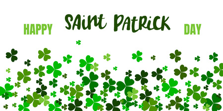 Vector illustration of Happy Saint Patricks Day logotype. Hand drawn typography badge with shamrock.のイラスト素材