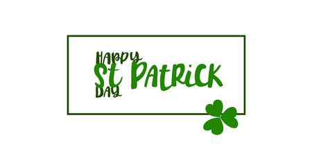 Vector illustration of Happy Saint Patricks Day logotype. Hand drawn typography badge with shamrock.のイラスト素材