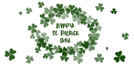 Vector illustration of Happy Saint Patricks Day logotype. Hand drawn typography badge with shamrock.のイラスト素材