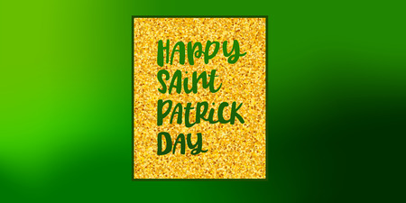 Vector illustration of Happy Saint Patricks Day logotype. Hand drawn typography badge with shamrock.のイラスト素材