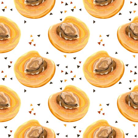 Seamless pattern with apricots. Half a ripe apricot. Fruit background. Vector illustration.のイラスト素材