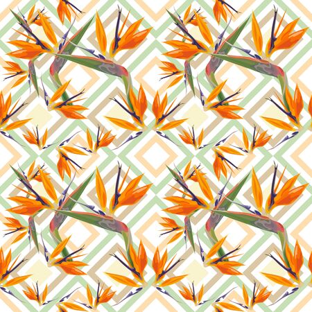 Seamless floral pattern. Abstract exotic flower. Wallpaper, print, wrapping paper, modern textile design. Vector illustration.のイラスト素材