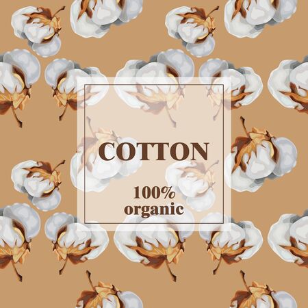 Stylized cotton flower on a brown background and with the text "cotton 100% organic".のイラスト素材