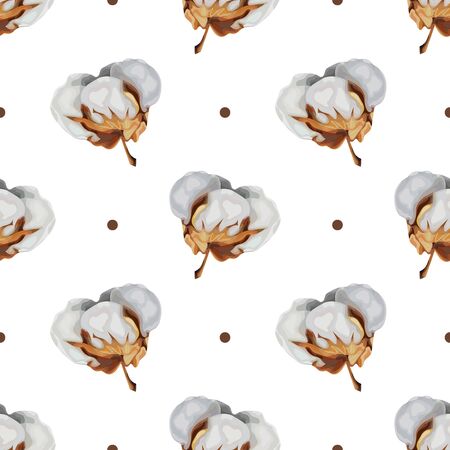 Seamless pattern with cotton flowers. Organic cotton.  Vector illustration.のイラスト素材