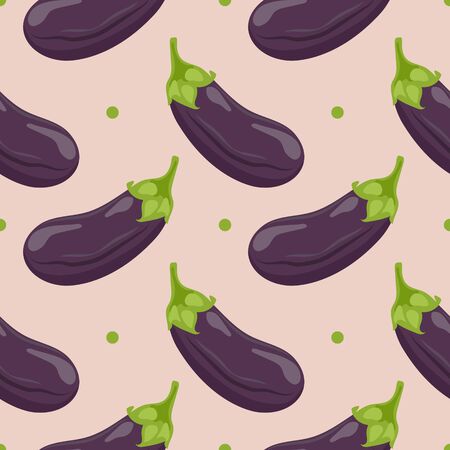 Seamless pattern with eggplants. Ripe and healthy eggplant. Wallpaper, print, wrapping paper, modern textile design. Vector illustration.のイラスト素材
