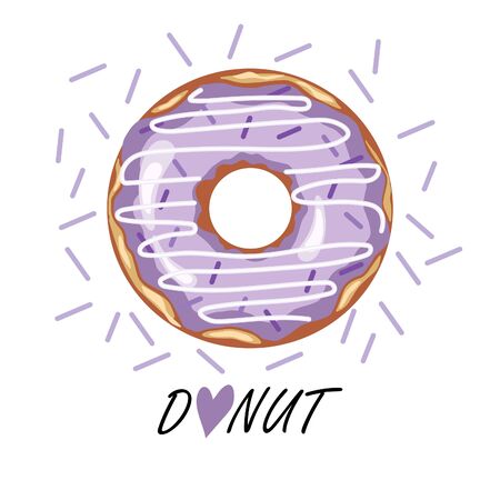 Berry donut with powder and frosting, purple on a white background. Vector illustration.のイラスト素材