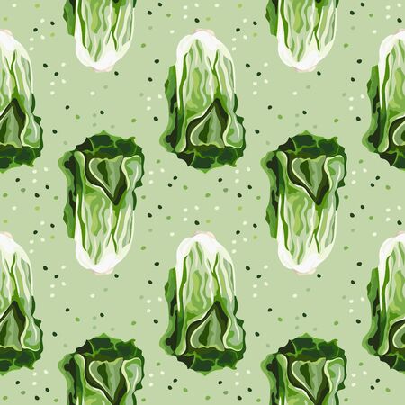 Seamless pattern with peking cabbage. Green cabbage. Wallpaper, print, packaging, paper, advertising material, textile design. Vector illustration.のイラスト素材
