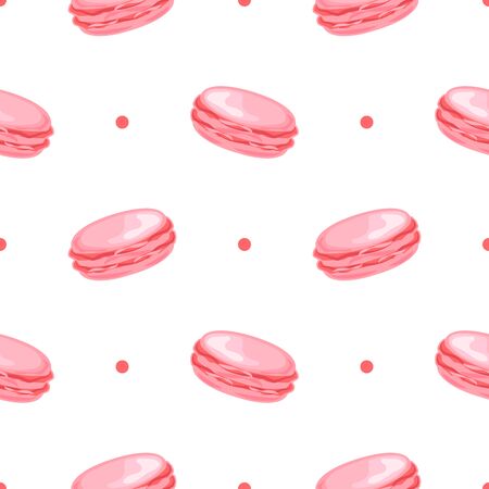 Pink french macaroon on a white background. Berry taste of macaroon. Wallpaper, print, banner, poster, sticker, textile design. Vector illustration.のイラスト素材