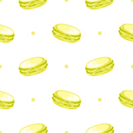 Yellow french macaroon on a white background. Lemon taste of macaroon. Wallpaper, print, banner, poster, sticker, textile design. Vector illustration.のイラスト素材