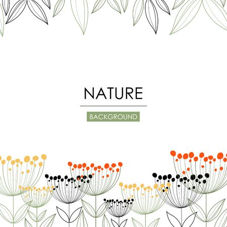 Abstract background with stylized flowers and leaves. Banner, poster, sticker, print. Vector illustration.のイラスト素材